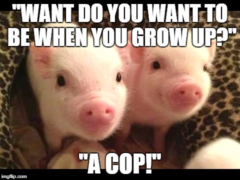 "WANT DO YOU WANT TO BE WHEN YOU GROW UP?"; "A COP!" | image tagged in cops | made w/ Imgflip meme maker