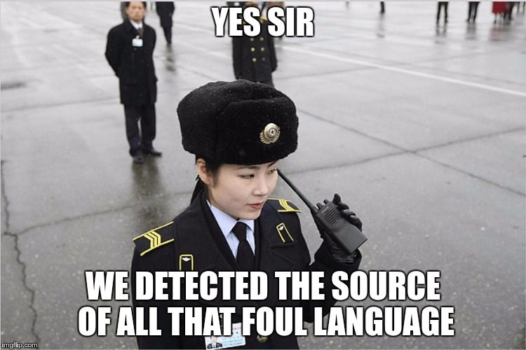 north korea | YES SIR WE DETECTED THE SOURCE OF ALL THAT FOUL LANGUAGE | image tagged in north korea | made w/ Imgflip meme maker