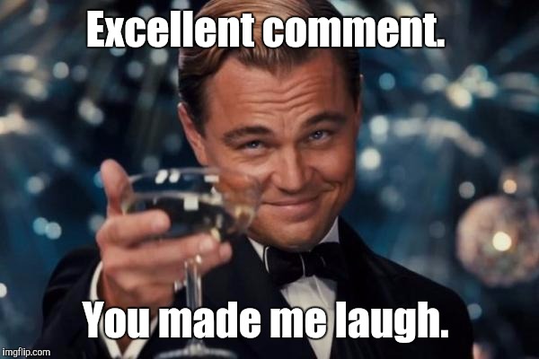 Leonardo Dicaprio Cheers Meme | Excellent comment. You made me laugh. | image tagged in memes,leonardo dicaprio cheers | made w/ Imgflip meme maker