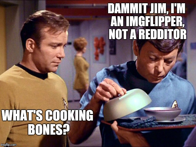 DAMMIT JIM, I'M AN IMGFLIPPER, NOT A REDDITOR WHAT'S COOKING BONES? | made w/ Imgflip meme maker