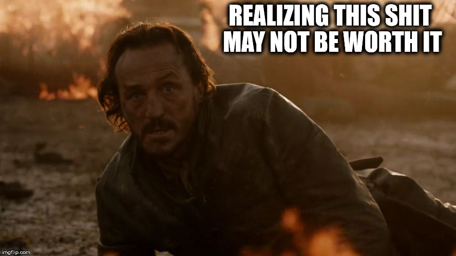 Game Of Thrones Bronn Life Assessment Time | REALIZING THIS SHIT MAY NOT BE WORTH IT | image tagged in life game of thrones this shit not worth it bronn | made w/ Imgflip meme maker