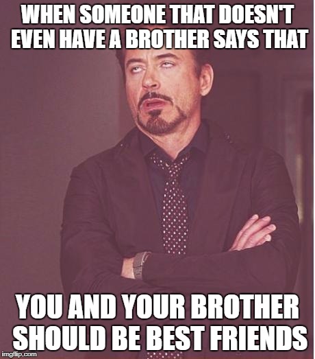 Face You Make Robert Downey Jr | WHEN SOMEONE THAT DOESN'T EVEN HAVE A BROTHER SAYS THAT; YOU AND YOUR BROTHER SHOULD BE BEST FRIENDS | image tagged in memes,face you make robert downey jr | made w/ Imgflip meme maker