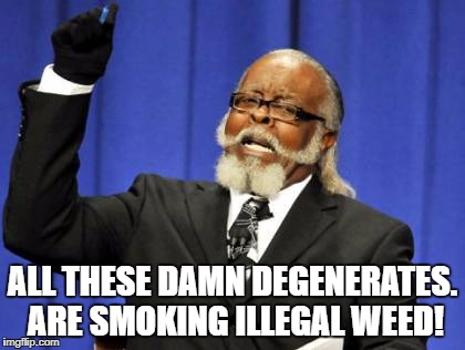 Too Damn High Meme | ALL THESE DAMN DEGENERATES. ARE SMOKING ILLEGAL WEED! | image tagged in memes,too damn high | made w/ Imgflip meme maker