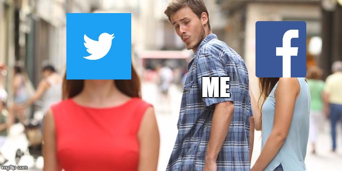 twitter is better . . . deal with it ( ͡° ͜ʖ ͡°) | ME | image tagged in man looking at other woman | made w/ Imgflip meme maker