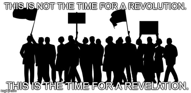 american revelation | THIS IS NOT THE TIME FOR A REVOLUTION. THIS IS THE TIME FOR A REVELATION. | image tagged in riots,usa,democracy,getting respect giving respect | made w/ Imgflip meme maker