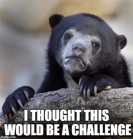 Confession Bear Meme | I THOUGHT THIS WOULD BE A CHALLENGE | image tagged in memes,confession bear | made w/ Imgflip meme maker