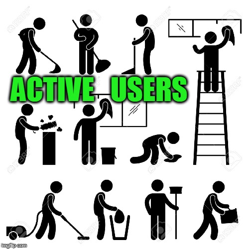 people cleaning | ACTIVE   USERS | image tagged in people cleaning | made w/ Imgflip meme maker