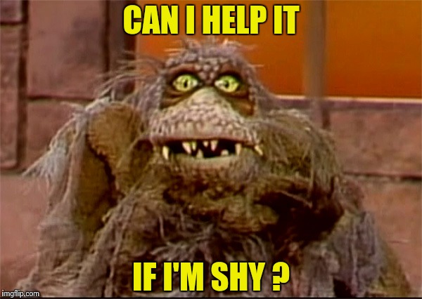 Scred | CAN I HELP IT IF I'M SHY ? | image tagged in scred | made w/ Imgflip meme maker