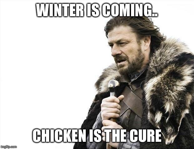 Brace Yourselves X is Coming Meme | WINTER IS COMING.. CHICKEN IS THE CURE | image tagged in memes,brace yourselves x is coming | made w/ Imgflip meme maker