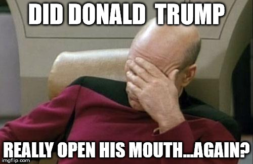 Captain Picard Facepalm Meme | DID DONALD  TRUMP; REALLY OPEN HIS MOUTH...AGAIN? | image tagged in memes,captain picard facepalm,djt,donalt trump stupid,nevertrump,whytrump | made w/ Imgflip meme maker