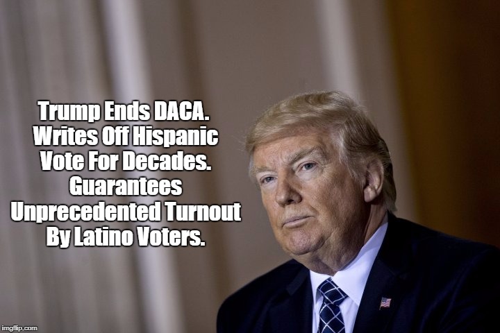 Trump Ends DACA. Writes Off Hispanic Vote For Decades. Guarantees Unprecedented Turnout By Latino Voters. | made w/ Imgflip meme maker