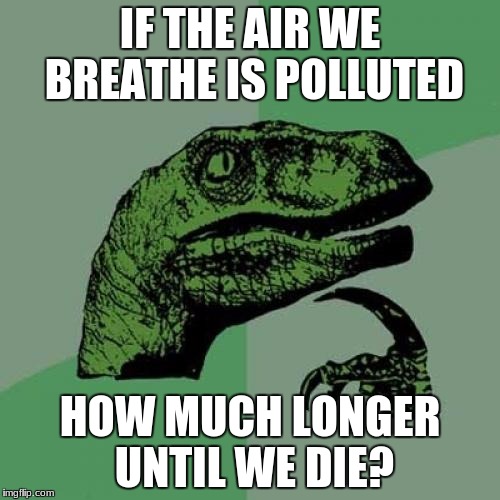 Philosoraptor | IF THE AIR WE BREATHE IS POLLUTED; HOW MUCH LONGER UNTIL WE DIE? | image tagged in memes,philosoraptor | made w/ Imgflip meme maker