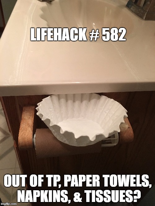 LIFEHACK # 582; OUT OF TP, PAPER TOWELS, NAPKINS, & TISSUES? | image tagged in life hack | made w/ Imgflip meme maker