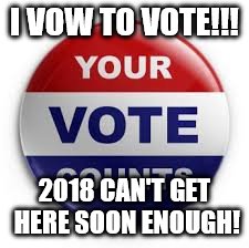 Vote | I VOW TO VOTE!!! 2018 CAN'T GET HERE SOON ENOUGH! | image tagged in vote | made w/ Imgflip meme maker