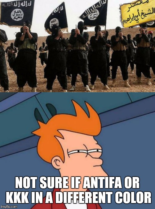 Lol! This can trigger liberals | NOT SURE IF ANTIFA OR KKK IN A DIFFERENT COLOR | image tagged in kkk,futurama fry,not sure if,maga | made w/ Imgflip meme maker