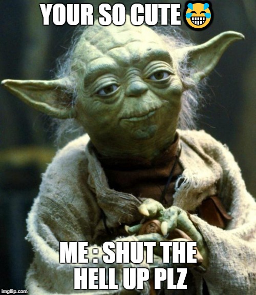 funny | YOUR SO CUTE😂; ME : SHUT THE HELL UP PLZ | image tagged in memes,star wars yoda,gifs | made w/ Imgflip meme maker