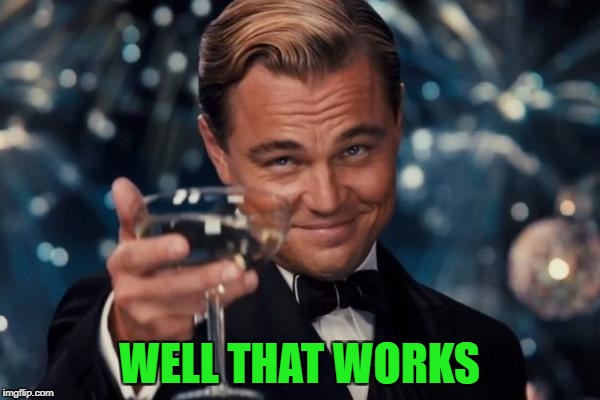 Leonardo Dicaprio Cheers Meme | WELL THAT WORKS | image tagged in memes,leonardo dicaprio cheers | made w/ Imgflip meme maker