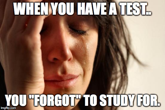 First World Problems Meme | WHEN YOU HAVE A TEST.. YOU "FORGOT" TO STUDY FOR. | image tagged in memes,first world problems | made w/ Imgflip meme maker
