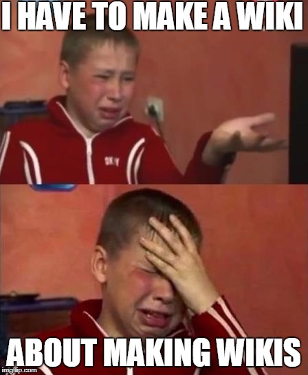 Making a WIki | I HAVE TO MAKE A WIKI; ABOUT MAKING WIKIS | image tagged in ukrainian kid crying | made w/ Imgflip meme maker
