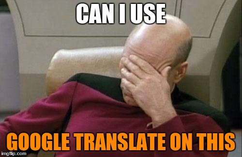 Captain Picard Facepalm Meme | CAN I USE GOOGLE TRANSLATE ON THIS | image tagged in memes,captain picard facepalm | made w/ Imgflip meme maker