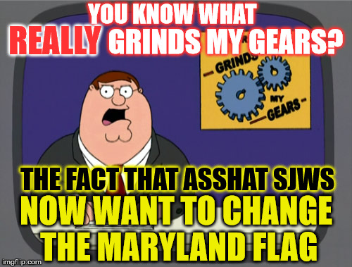 Because of its minor association with the Confederacy | REALLY; YOU KNOW WHAT; GRINDS MY GEARS? THE FACT THAT ASSHAT SJWS; NOW WANT TO CHANGE THE MARYLAND FLAG | image tagged in memes,peter griffin news | made w/ Imgflip meme maker
