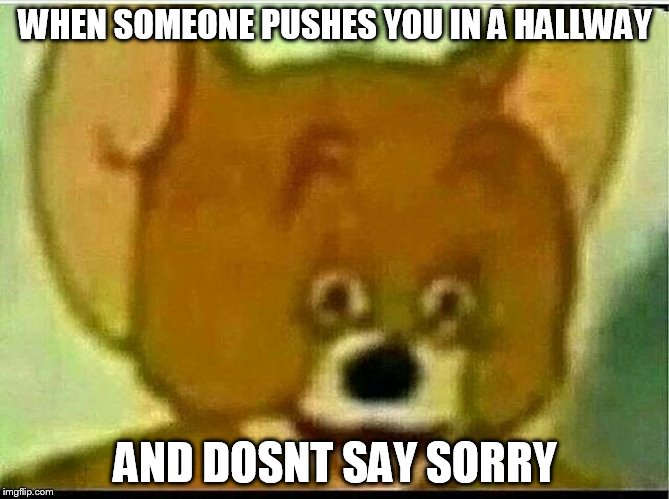Jerry  | WHEN SOMEONE PUSHES YOU IN A HALLWAY; AND DOSNT SAY SORRY | image tagged in jerry | made w/ Imgflip meme maker