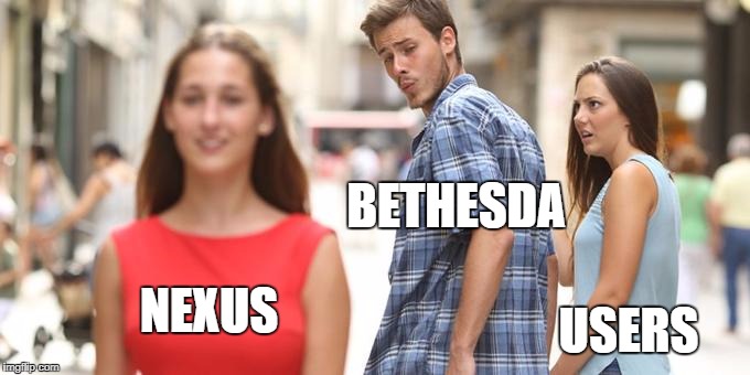 That went well | BETHESDA; USERS; NEXUS | image tagged in man looking at other woman | made w/ Imgflip meme maker