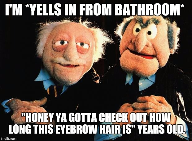Old Man | I'M *YELLS IN FROM BATHROOM*; "HONEY YA GOTTA CHECK OUT HOW LONG THIS EYEBROW HAIR IS" YEARS OLD. | image tagged in old man | made w/ Imgflip meme maker