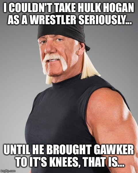 I COULDN'T TAKE HULK HOGAN AS A WRESTLER SERIOUSLY... UNTIL HE BROUGHT GAWKER TO IT'S KNEES, THAT IS... | made w/ Imgflip meme maker