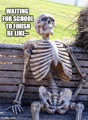 Waiting Skeleton Meme | WAITING FOR SCHOOL TO FINISH BE LIKE-- | image tagged in memes,waiting skeleton | made w/ Imgflip meme maker