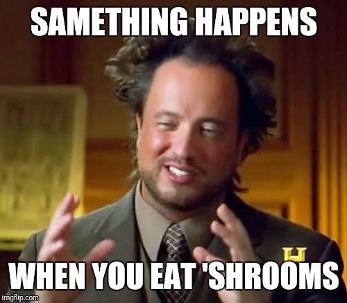 Ancient Aliens Meme | SAMETHING HAPPENS WHEN YOU EAT 'SHROOMS | image tagged in memes,ancient aliens | made w/ Imgflip meme maker