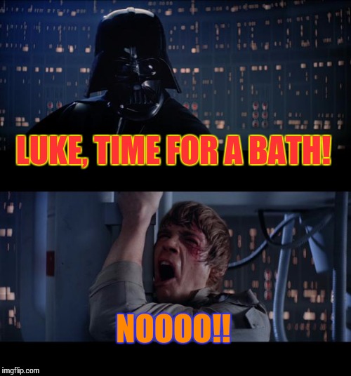 Star Wars No Meme | LUKE, TIME FOR A BATH! NOOOO!! | image tagged in memes,star wars no | made w/ Imgflip meme maker