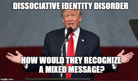 Daca Duplicity | DISSOCIATIVE IDENTITY DISORDER; HOW WOULD THEY RECOGNIZE A MIXED MESSAGE? | image tagged in daca,mixed message | made w/ Imgflip meme maker
