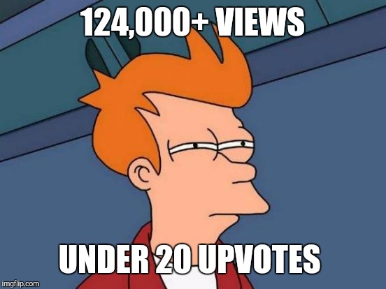 Futurama Fry Meme | 124,000+ VIEWS UNDER 20 UPVOTES | image tagged in memes,futurama fry | made w/ Imgflip meme maker