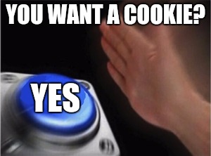 Blank Nut Button Meme | YOU WANT A COOKIE? YES | image tagged in blank nut button | made w/ Imgflip meme maker