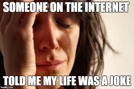 First World Problems Meme | SOMEONE ON THE INTERNET TOLD ME MY LIFE WAS A JOKE | image tagged in memes,first world problems | made w/ Imgflip meme maker
