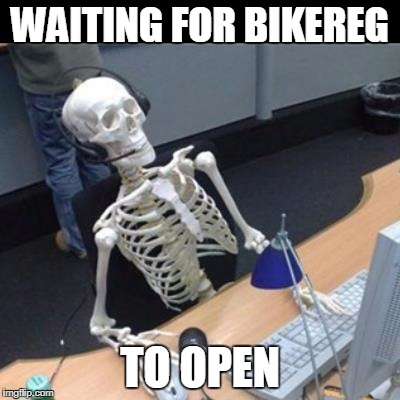 skeleton computer | WAITING FOR BIKEREG; TO OPEN | image tagged in skeleton computer | made w/ Imgflip meme maker