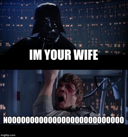 Star Wars No | IM YOUR WIFE; NOOOOOOOOOOOOOOOOOOOOOOOOOO | image tagged in memes,star wars no | made w/ Imgflip meme maker