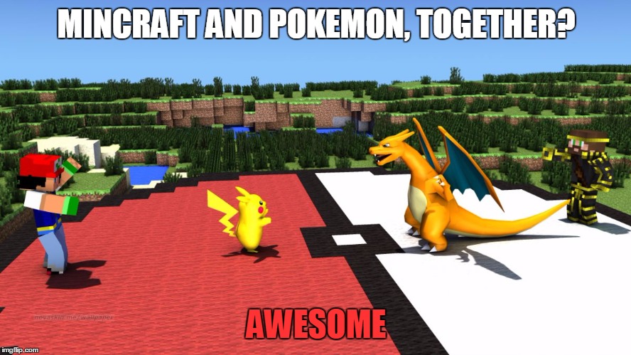 What! | MINCRAFT AND POKEMON, TOGETHER? AWESOME | image tagged in pokemon minecraft | made w/ Imgflip meme maker