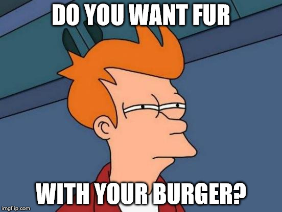 Futurama Fry Meme | DO YOU WANT FUR WITH YOUR BURGER? | image tagged in memes,futurama fry | made w/ Imgflip meme maker