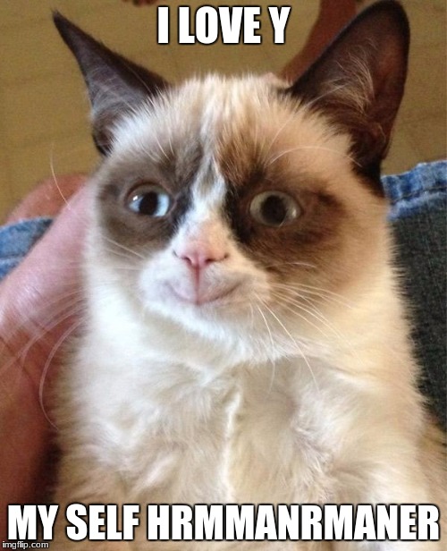 Grumpy Cat Happy Meme | I LOVE Y; MY SELF HRMMANRMANER | image tagged in memes,grumpy cat happy,grumpy cat | made w/ Imgflip meme maker