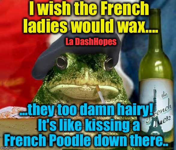 I wish the French ladies would wax.... ...they too damn hairy!  It's like kissing a French Poodle down there.. La DashHopes | made w/ Imgflip meme maker