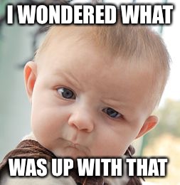 Skeptical Baby Meme | I WONDERED WHAT WAS UP WITH THAT | image tagged in memes,skeptical baby | made w/ Imgflip meme maker