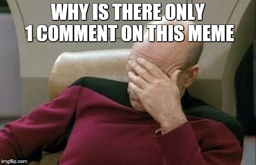 Captain Picard Facepalm Meme | WHY IS THERE ONLY 1 COMMENT ON THIS MEME | image tagged in memes,captain picard facepalm | made w/ Imgflip meme maker