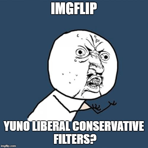 Y U No Meme | IMGFLIP; YUNO LIBERAL CONSERVATIVE FILTERS? | image tagged in memes,y u no | made w/ Imgflip meme maker