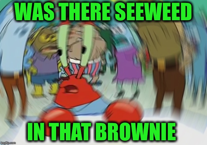 Mr Krabs Blur Meme Meme | WAS THERE SEEWEED; IN THAT BROWNIE | image tagged in memes,mr krabs blur meme | made w/ Imgflip meme maker