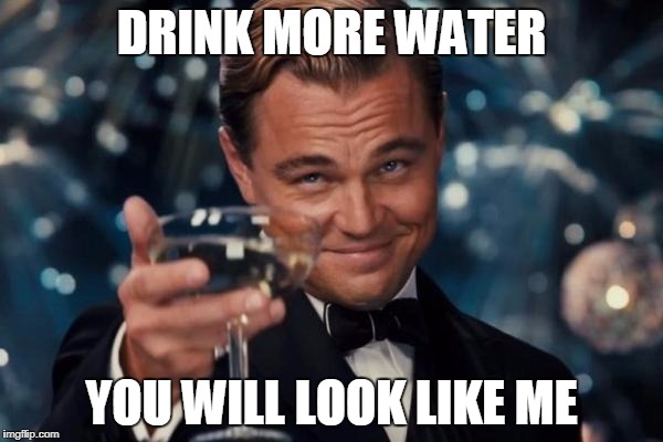 Leonardo Dicaprio Cheers | DRINK MORE WATER; YOU WILL LOOK LIKE ME | image tagged in memes,leonardo dicaprio cheers | made w/ Imgflip meme maker