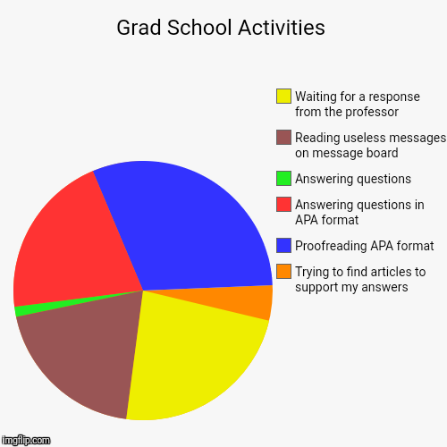 Grad School Activities | image tagged in funny,pie charts,grad school,online class | made w/ Imgflip chart maker