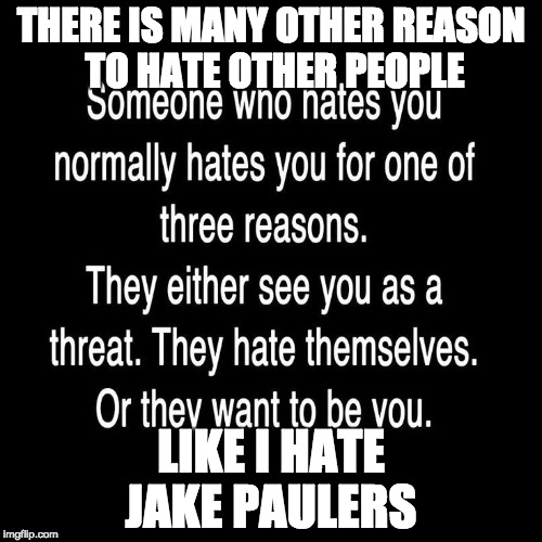 We need to stop this stupid qoutes | THERE IS MANY OTHER REASON TO HATE OTHER PEOPLE; LIKE I HATE JAKE PAULERS | image tagged in haters,jake paul,jake paulers,haters gonna hate | made w/ Imgflip meme maker