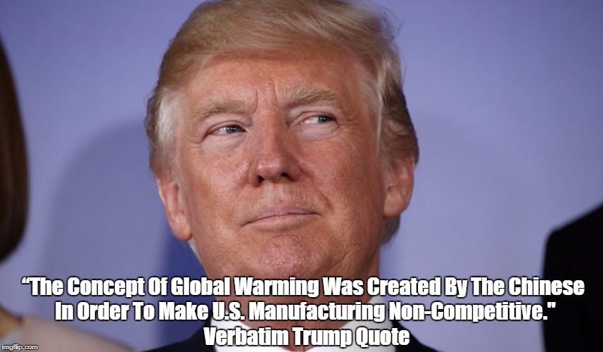 “The Concept Of Global Warming Was Created By The Chinese In Order To Make U.S. Manufacturing Non-Competitive." Verbatim Trump Quote | made w/ Imgflip meme maker